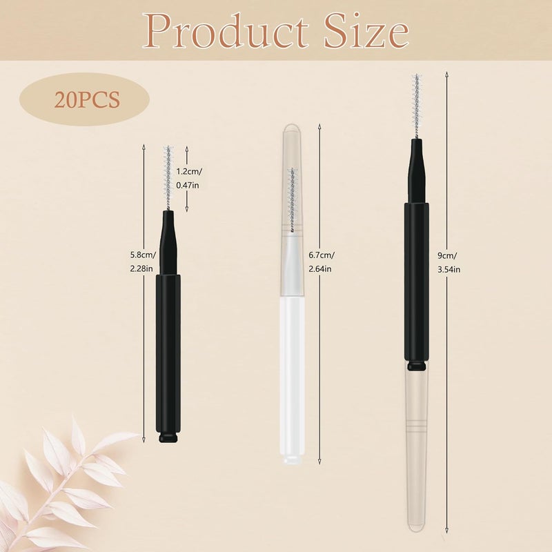 MIJAYENV 20 Pcs Brow Lamination Brush Micro Eyebrow Brush with Cap Micro Spoolies for Brow Lamination Portable Mini Spoolies for Eyebrows Extensions Tool, 2 Colors (10 Black+10 White) - Image 2